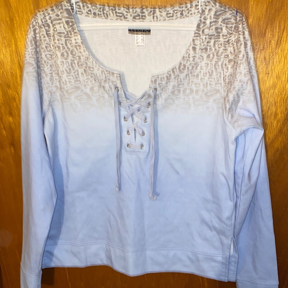 VENUS Blue and Cream Lace-Up Sweatshirt
